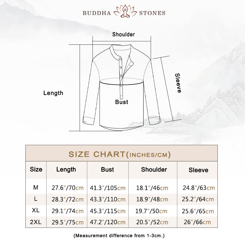 Solid Color Long Sleeve Half Button Shirt Cotton Linen Men Clothing