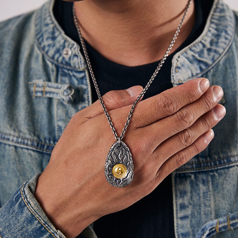 999 Sterling Silver 999 Gold Tai Chi Yin Yang Necklace Pendant