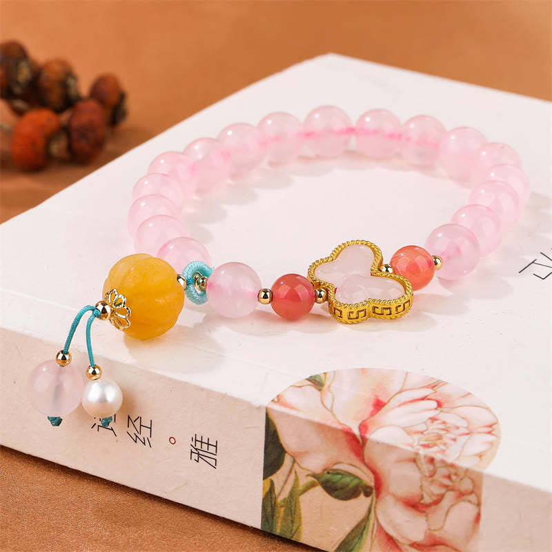 Natural Pink Crystal Butterfly Pumpkin Love Bracelet