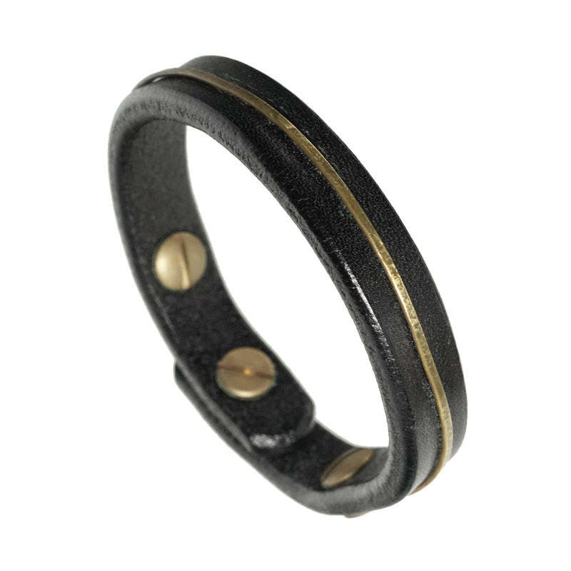 Vintage Leather Copper Brass Wire Healing Bangle Bracelet