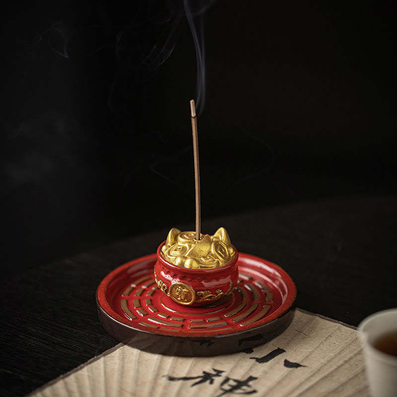 Small Treasure Bowl Lucky Bag Bagua Tray Healing Ceramic Stick Incense Burner Decoration