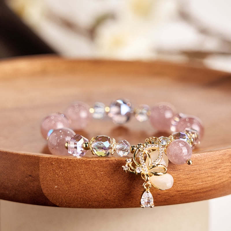 Natural Strawberry Quartz Butterfly Healing Bracelet