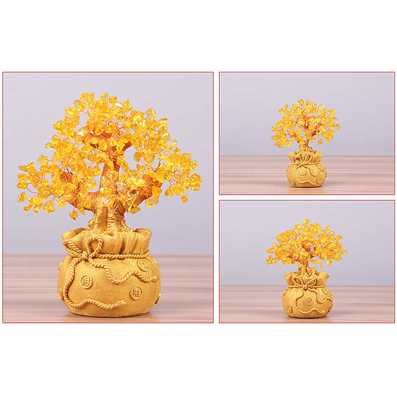 Natural Citrine Money Tree Gemstone Ornament - Feng Shui for Prosperity