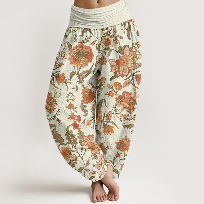 Sunflower Pattern Women's Elastic Waist Harem Pants