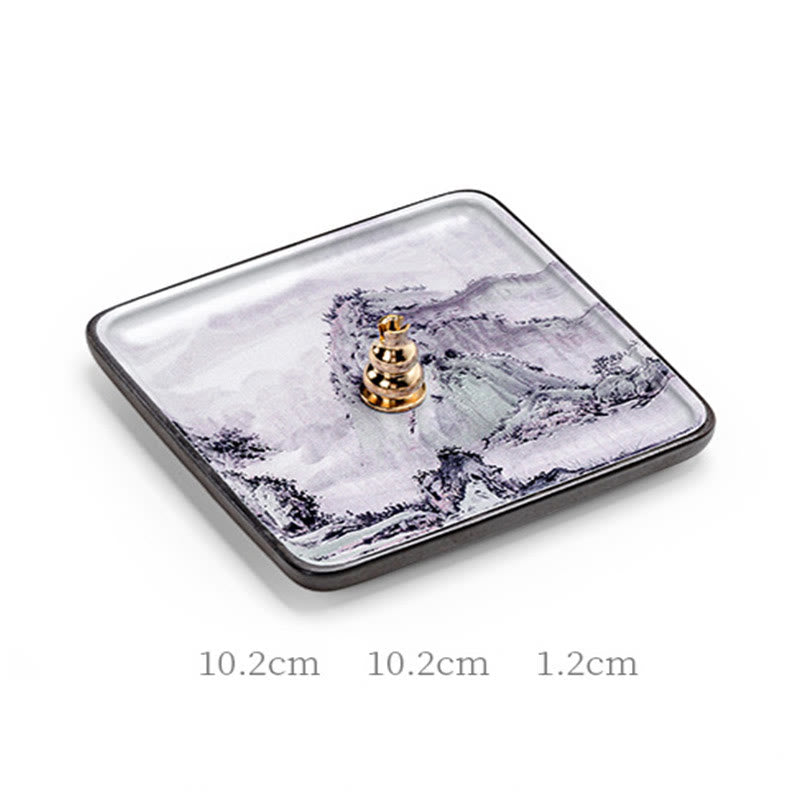 Mountain Lake Flower Leaf Healing Ceramic Plate Tray Stick Incense Burner Decoration