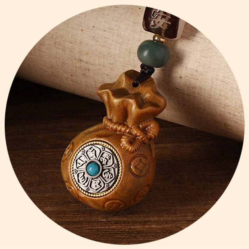 Small Leaf Red Sandalwood Green Sandalwood Money Bag Om Mani Padme Hum Rotatable Protection Hanging Decoration
