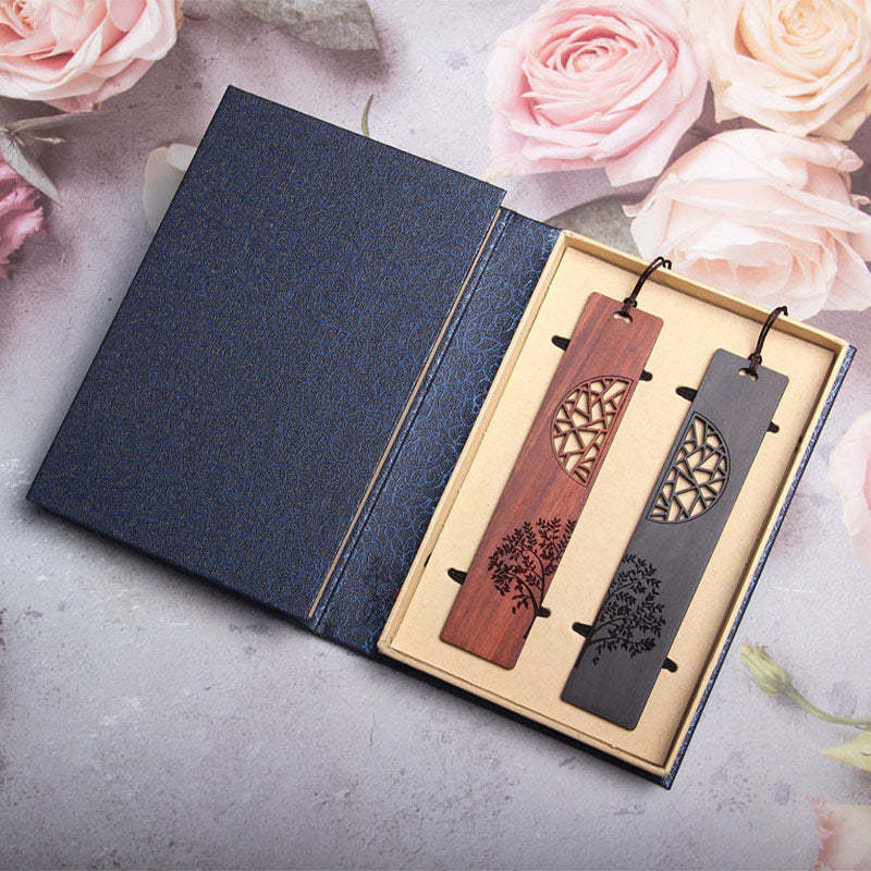 The Tree of Life Ebony Wood Small Leaf Red Sandalwood Bookmarks With Gift Box