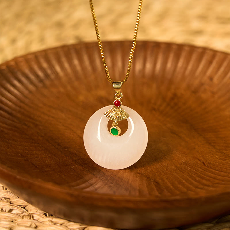 Golden Silk Jade Peace Buckle Wealth Necklace Pendant