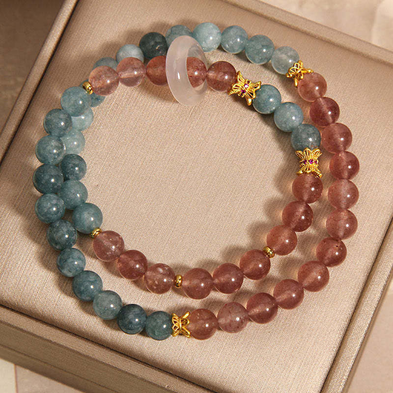 Jade Strawberry Quartz Abundance Luck Bracelet