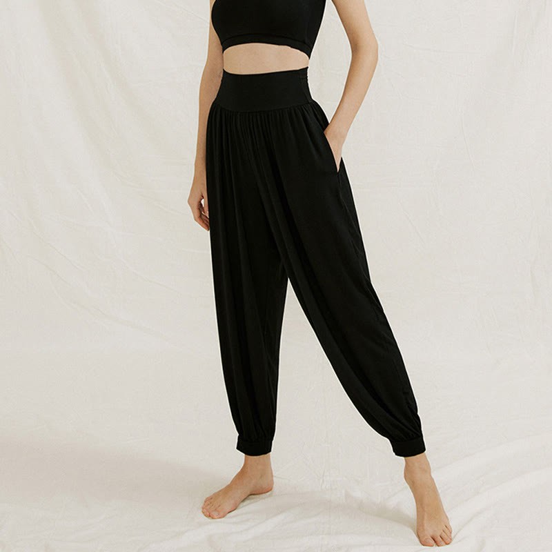 Casual Plain High Waist Tummy Control Women's Leica Harem Pants With Pockets