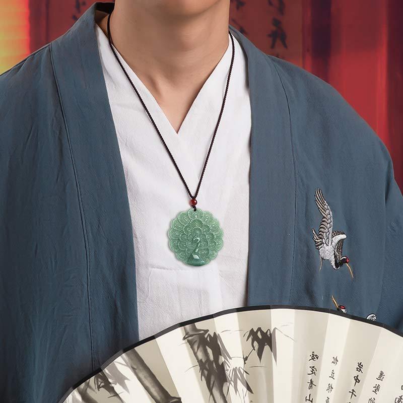 Natural Jade Peacock Luck Prosperity Necklace Pendant