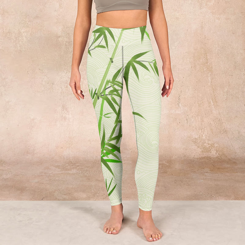 Lush Bamboo Panda Auspicious Cloud Waves Print Gym Leggings Women's Yoga Pants