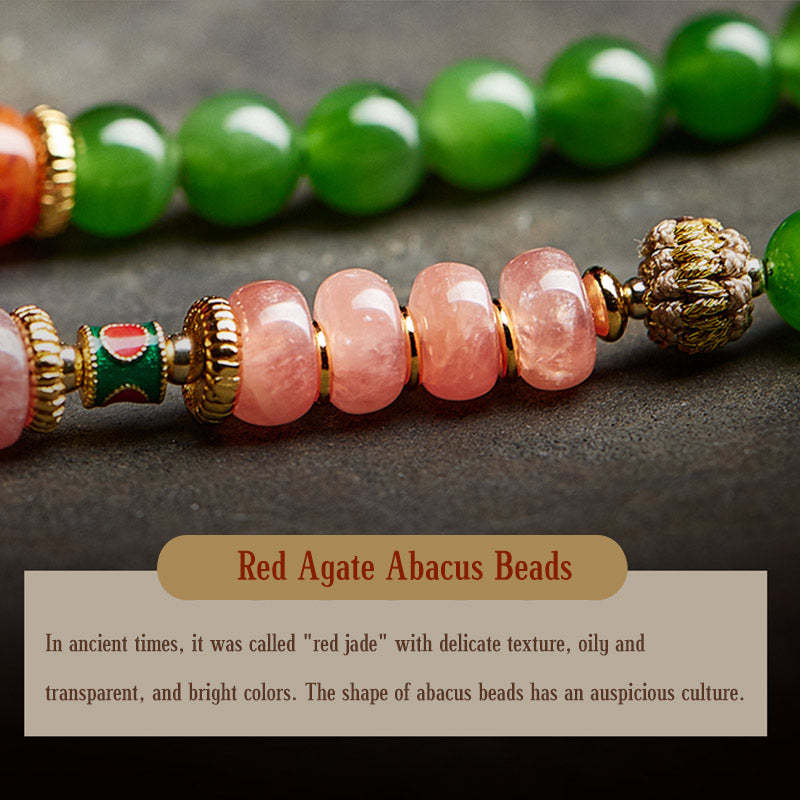 108 Mala Beads Cyan Jade Red Agate Laughing mystic zen Luck Bracelet