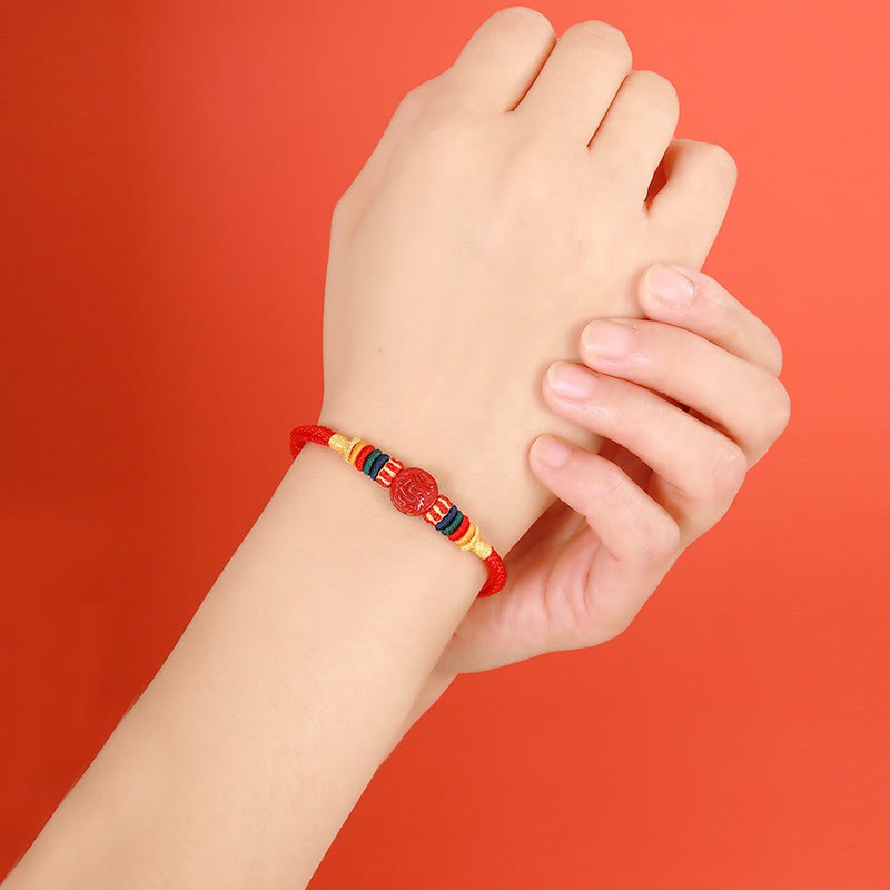 Year of the Dragon 925 Sterling Silver Chinese Zodiac Cinnabar Auspicious Matches Blessing Bracelet