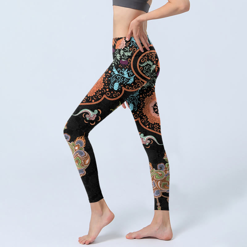 Mandala Auspicious Clouds Print Gym Leggings Women's Yoga Pants