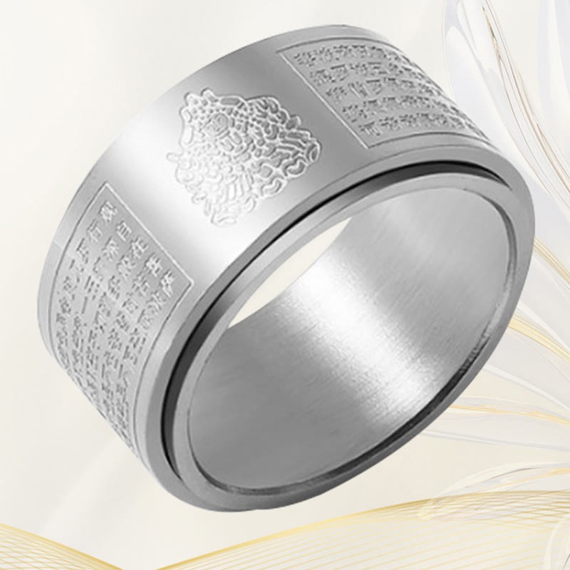 Chinese Zodiac Natal mystic zen Heart Sutra Carved Titanium Steel Calm Rotatable Ring