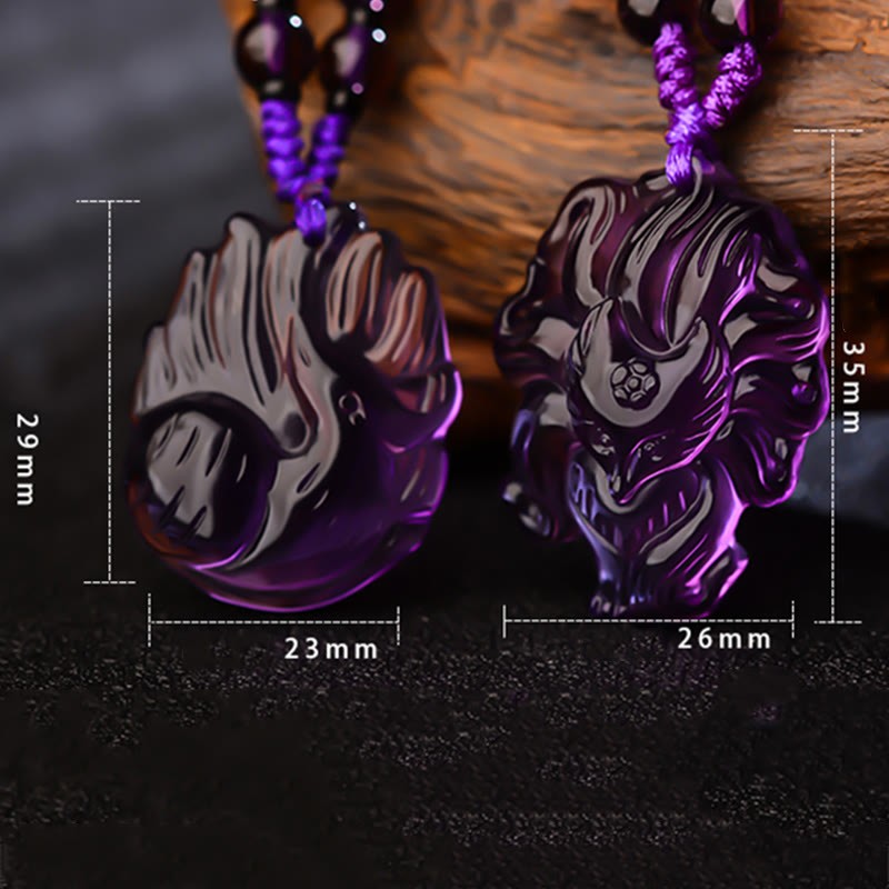 Natural Amethyst White Crystal Citrine Nine Tailed Fox Luck Necklace Pendant