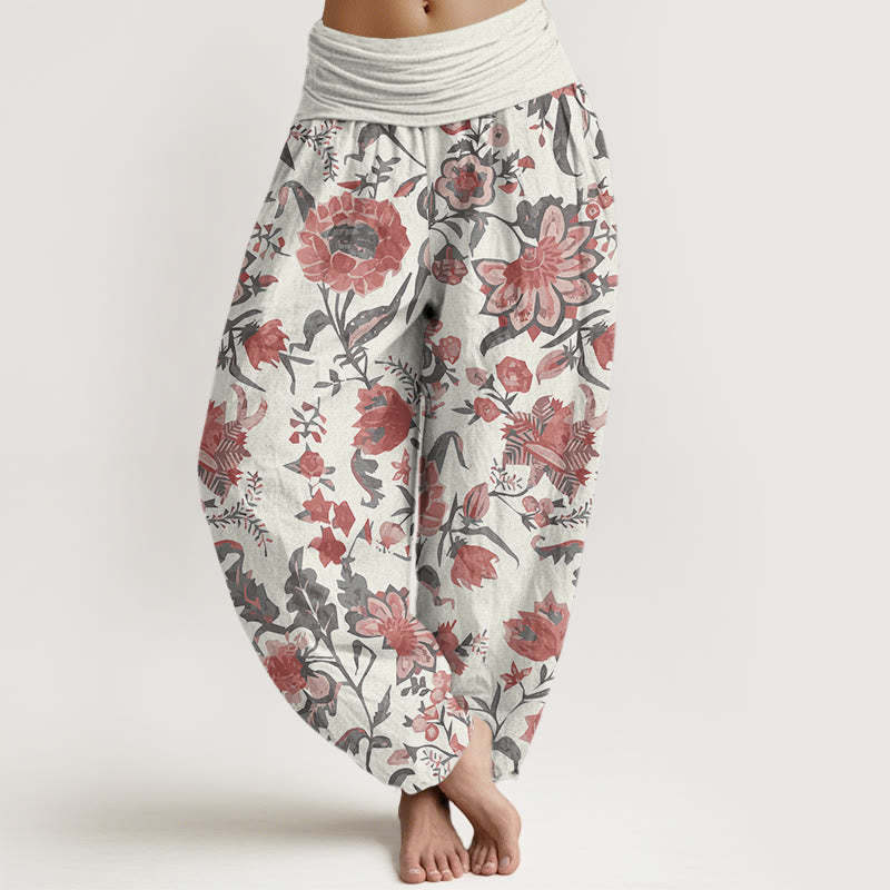 Sunflower Pattern Women's Elastic Waist Harem Pants
