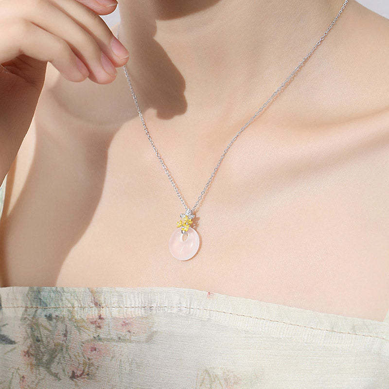 925 Sterling Silver Round Chalcedony Twelve Months Flower Harmony Necklace Pendant