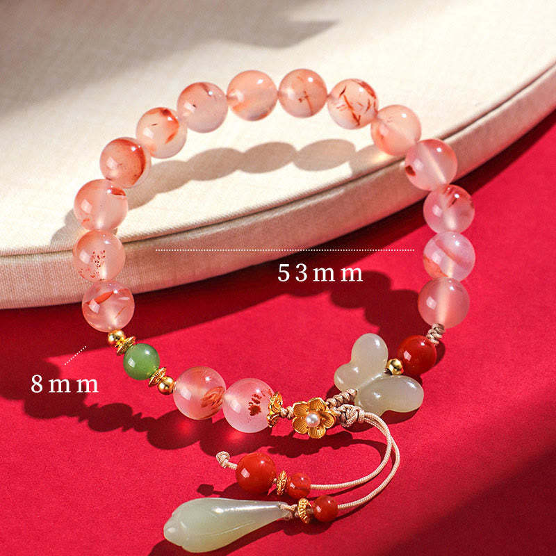 South Red Agate Butterfly Orchid Hetian Jade Luck Bracelet