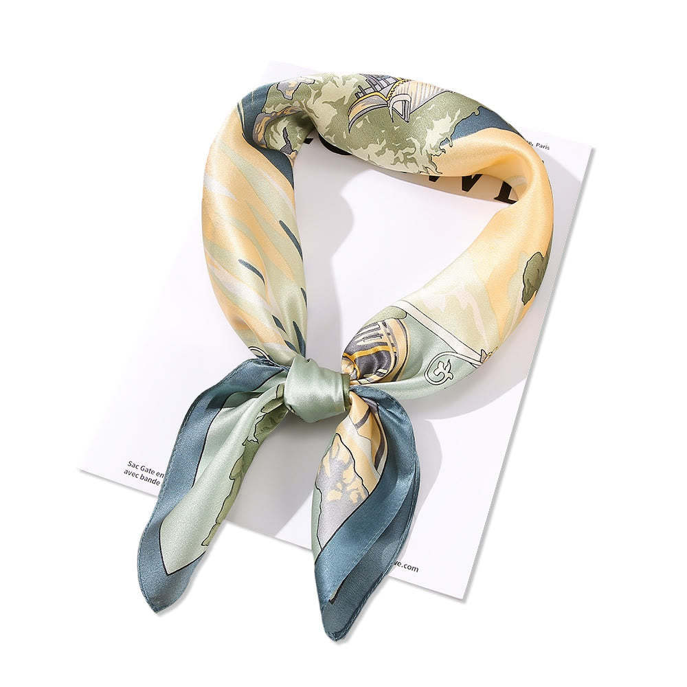 Pastoral Scene Hot Air Balloon Spring Blossom 100% Mulberry Silk Neck Hair Scarf