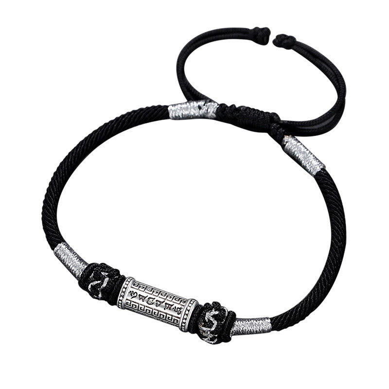 925 Sterling Silver Om Mani Padme Hum Wisdom Braided Rope Bracelet