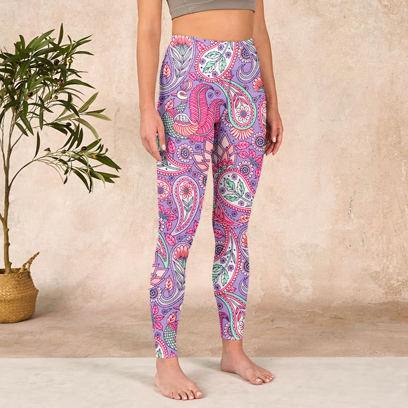 Purple Pink Cashew Flower Sunflower Print Gym Fitness Leggings Women's Yoga Pants