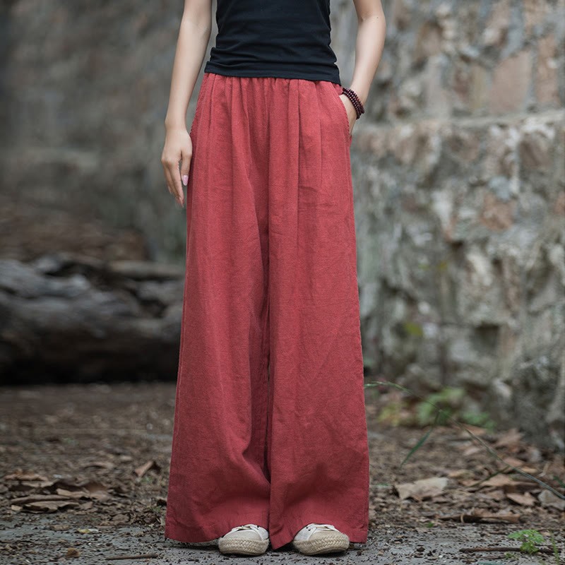 Retro Wide Leg Pants Casual Women's Yoga Pants With Pockets