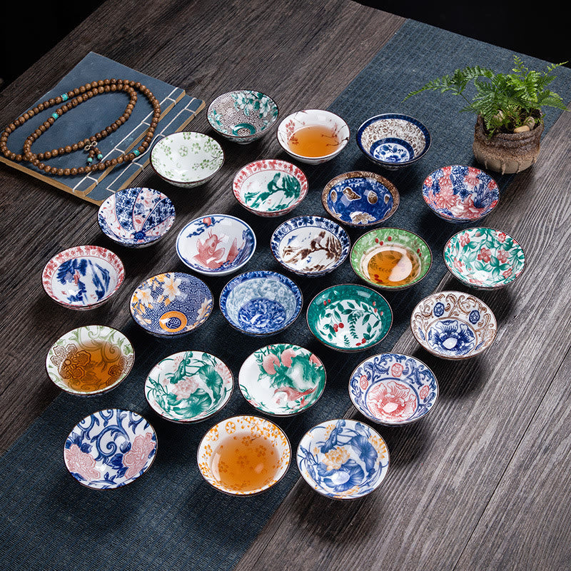 Flowers Fu Character Mountains Lotus Cherry Blossoms Ceramic Teacup Kung Fu Tea Cup