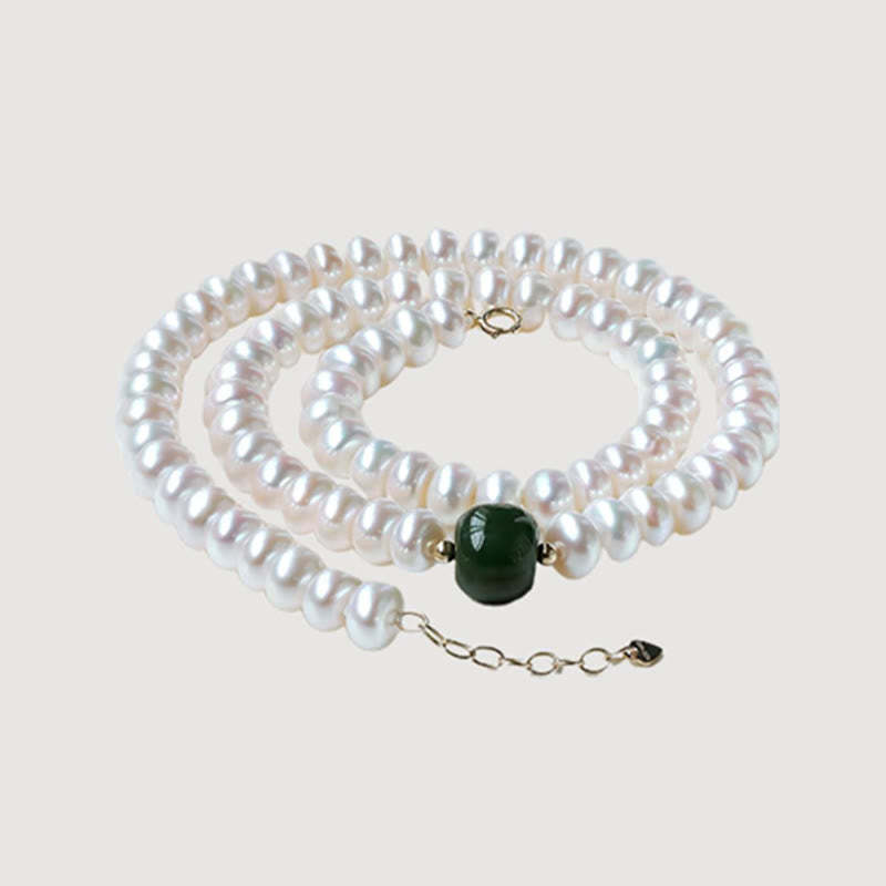 925 Sterling Silver Natural Pearl Hetian Jade Aquamarine Wisdom Sincerity Necklace Pendant Bracelet