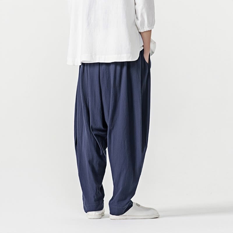 Solid Color Drawstring Men's Harem Pants With PocketsAnkle-Length (9 Length)