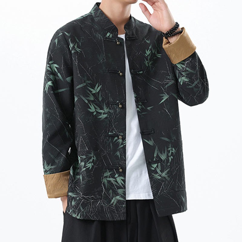 Printing Bamboo Casual Frog-button Spandex Men's Jacket Shirt Clothing