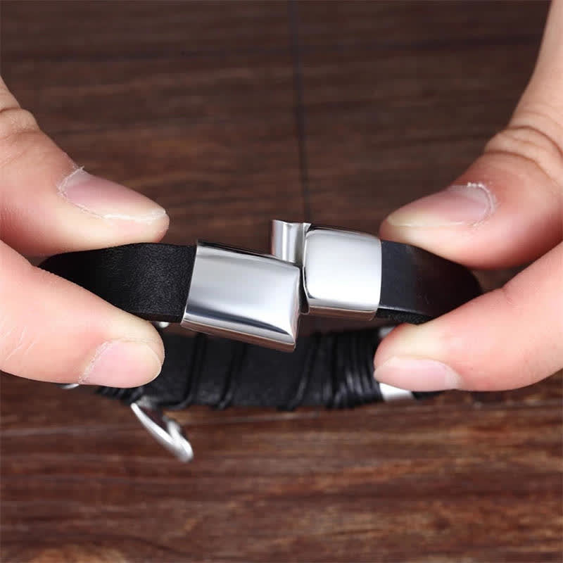 Double Dragon Head Leather Stone Titanium Steel Success Bracelet (Extra 35% Off | USE CODE: FS35)