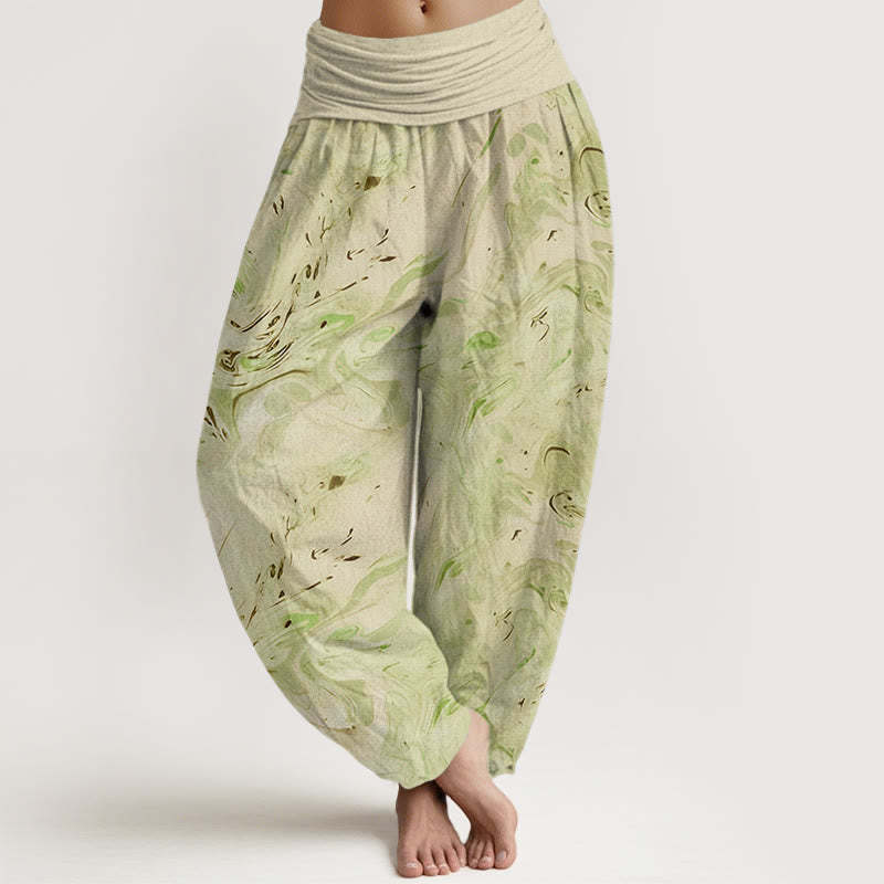 Flow Wind Pattern Women's Elastic Waist Harem Pants