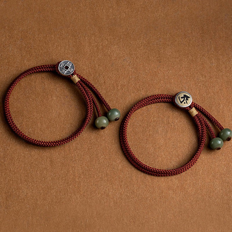 925 Sterling Silver Handmade Chinese Zodiac Natal mystic zen Cyan Bodhi Seed Protection Braided Red String Bracelet