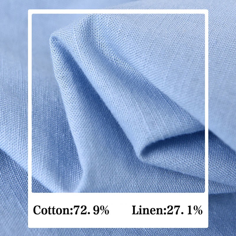 Men's Long Sleeve Stand Collar With Pocket Pure Color Casual Cotton Linen Shirt