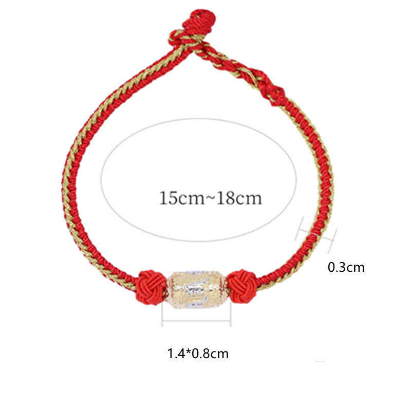 925 Sterling Silver Om Mani Padme Hum Prayer Wheel Luck Strength Red String Bracelet