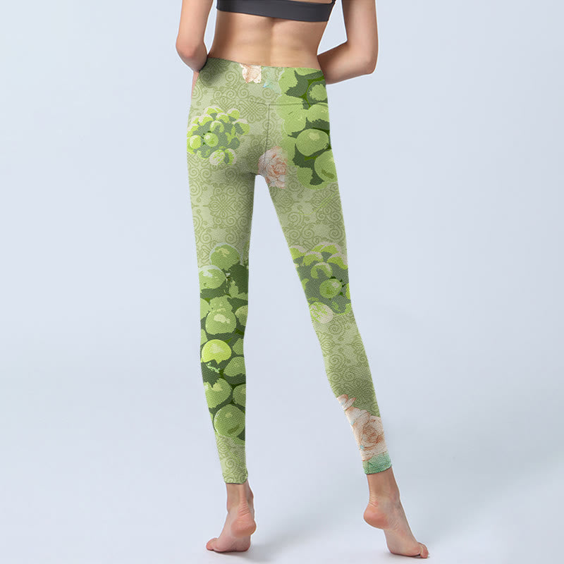 Green Grapes Pink Roses Gym Leggings Women's Yoga Pants