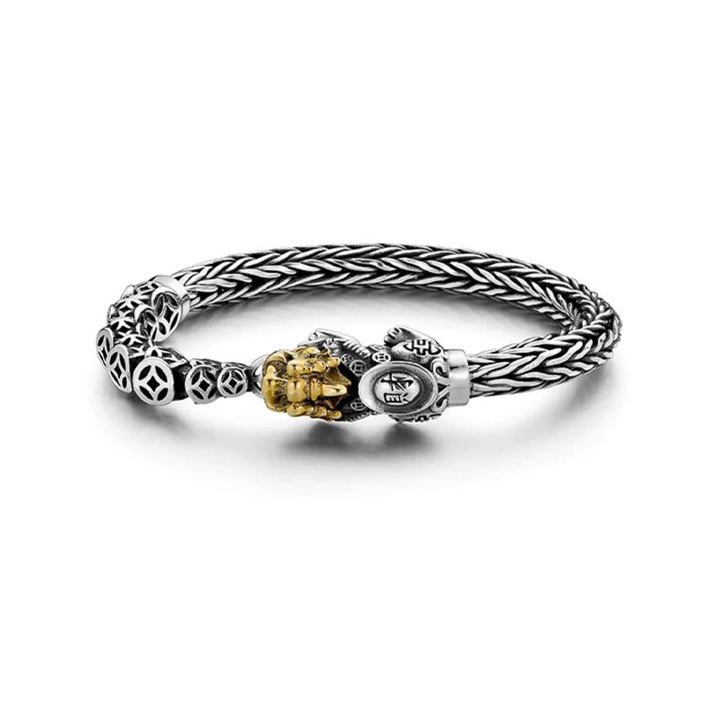 925 Sterling Silver PiXiu Copper Coins Ingot Wealth Bracelet Bangle