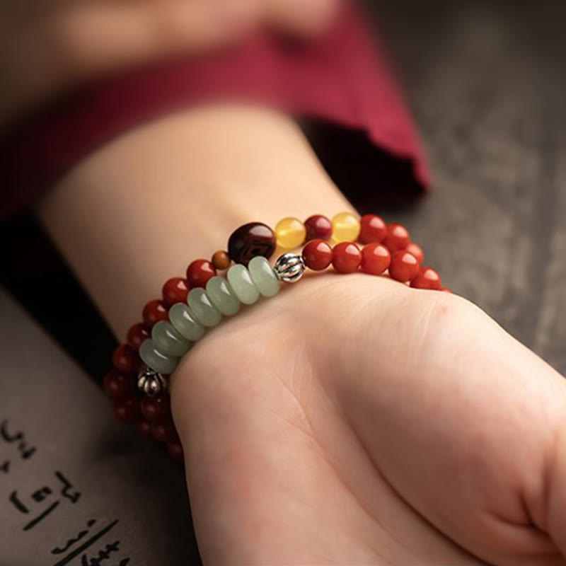 Chinese Zodiac Natal mystic zen Red Agate Small Leaf Red Sandalwood Cinnabar Amulet Blessing Double Wrap Bracelet