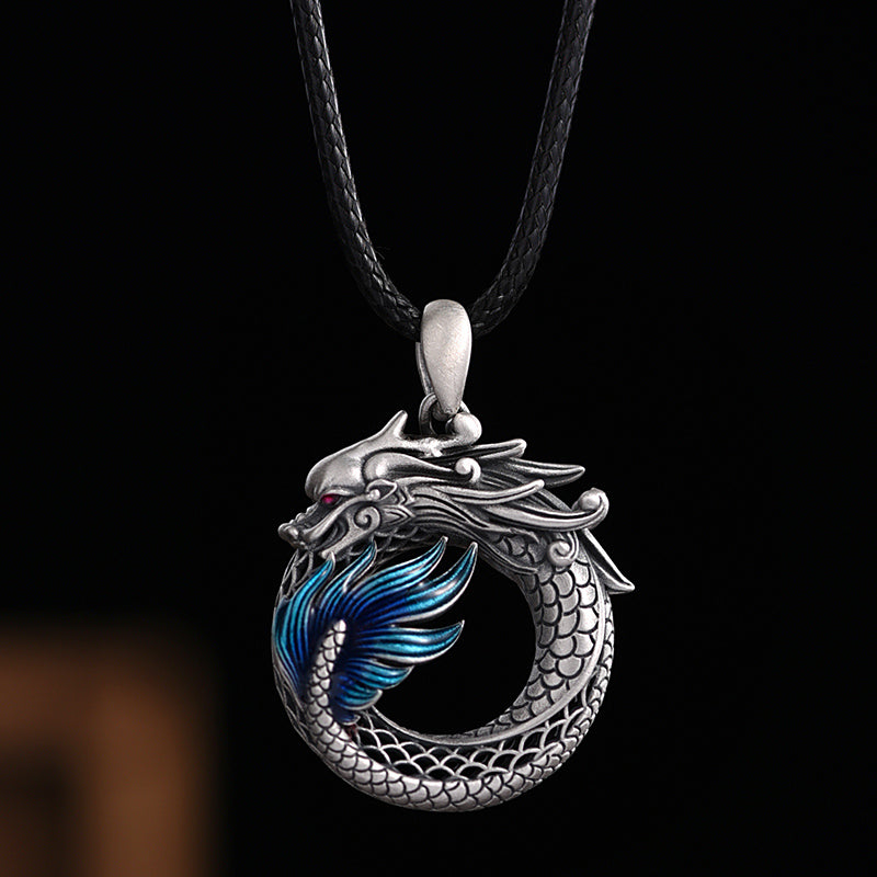 999 Sterling Silver Year Of The Dragon Auspicious Peace Buckle Carved Success Necklace Pendant (Extra 30% Off | USE CODE: FS30)