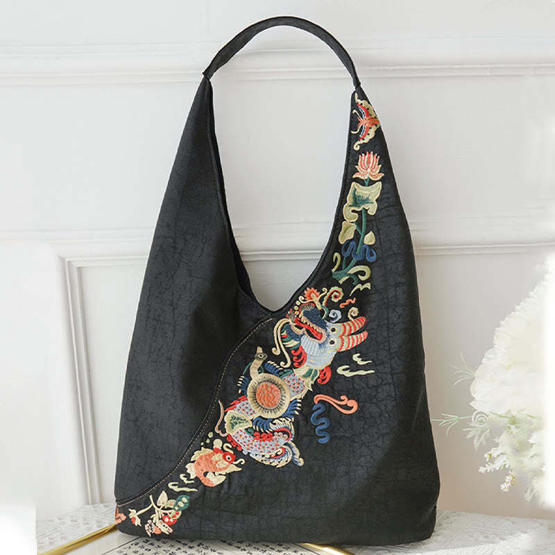 Fish Flower Phoenix Embroidery Xiangyunsha Silk Shoulder Bag