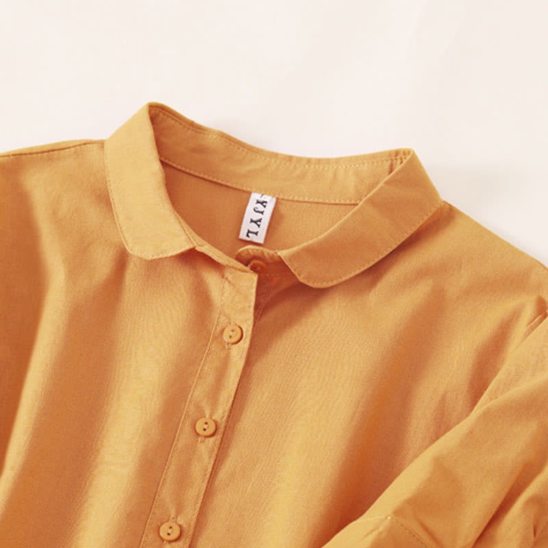 Summer Buttons Design Short Sleeve Cotton Linen Midi Dress With Pockets
