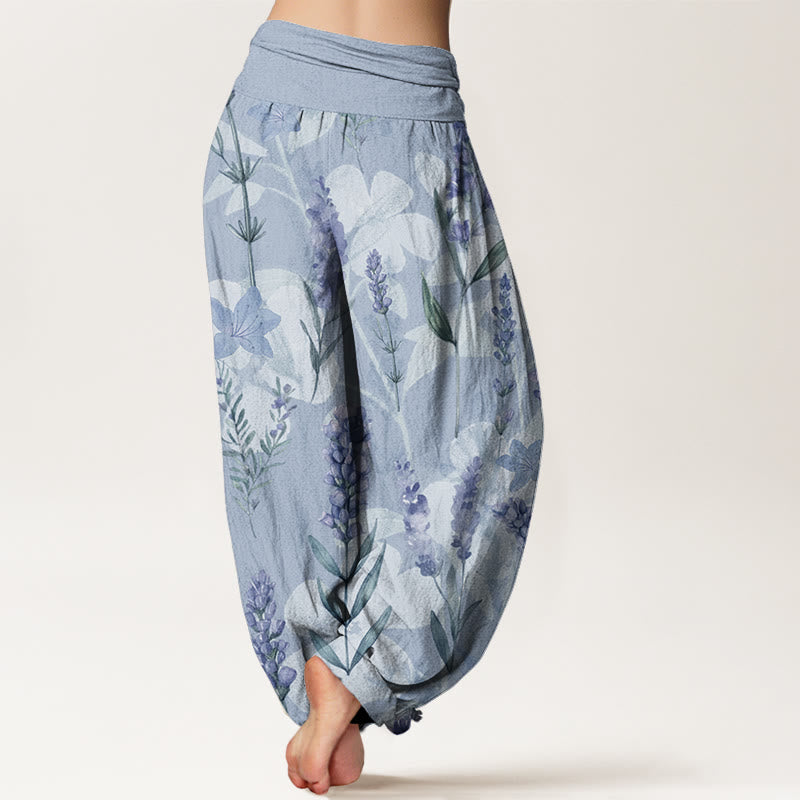 Casual Lavender Flowers Lilies Women's Elastic Waist Harem Pants