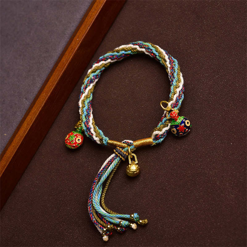 Handmade Gold Swallowing Beast Family Healing Reincarnation Knot Braid Bracelet