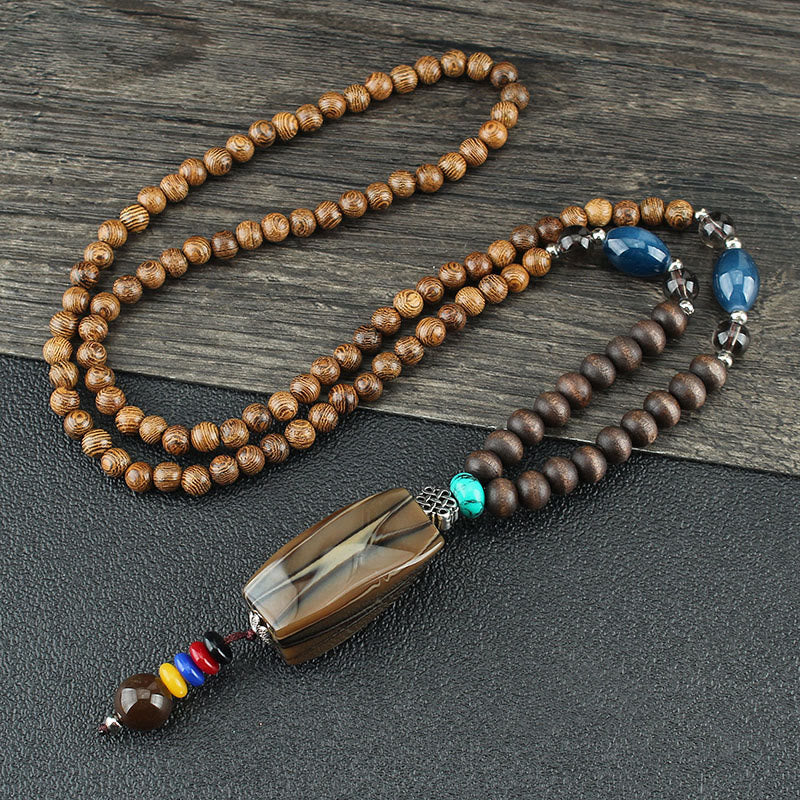 Tibetan Wenge Wood Bodhi Seed Agate Balance Peace Necklace Pendant
