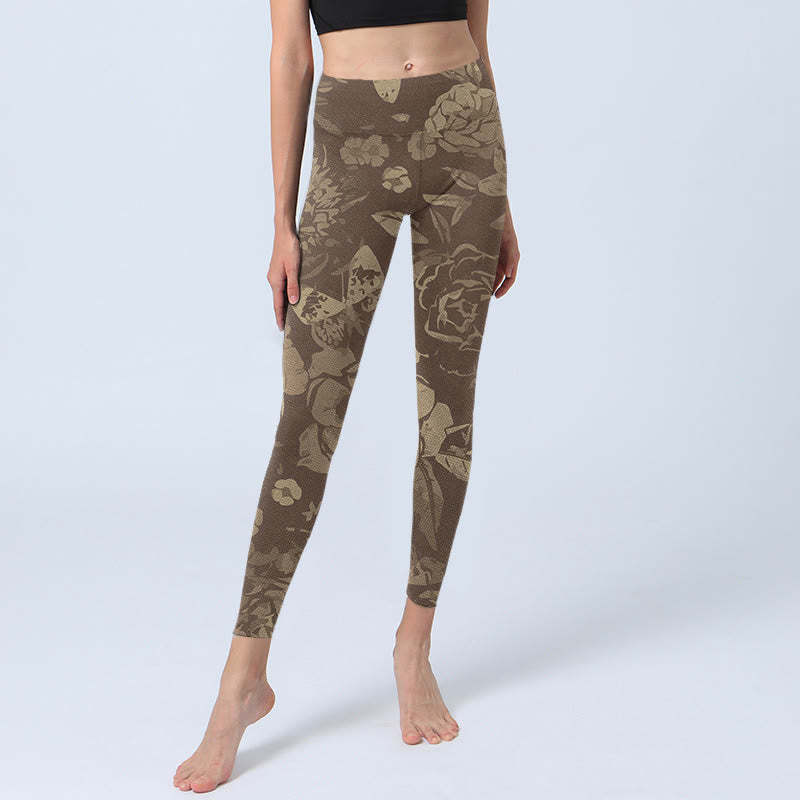 Peony Flowers Leaves Blossom Print Gym Fitness Leggings Women's Yoga Pants