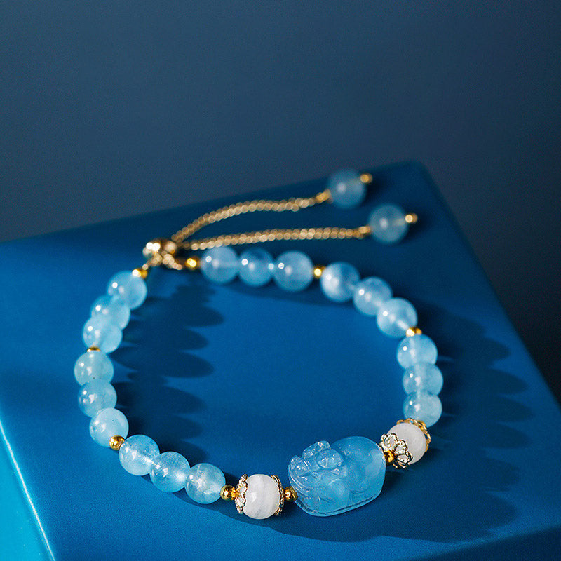 Aquamarine Strawberry Quartz Amethyst Moonstone PiXiu Healing Bracelet