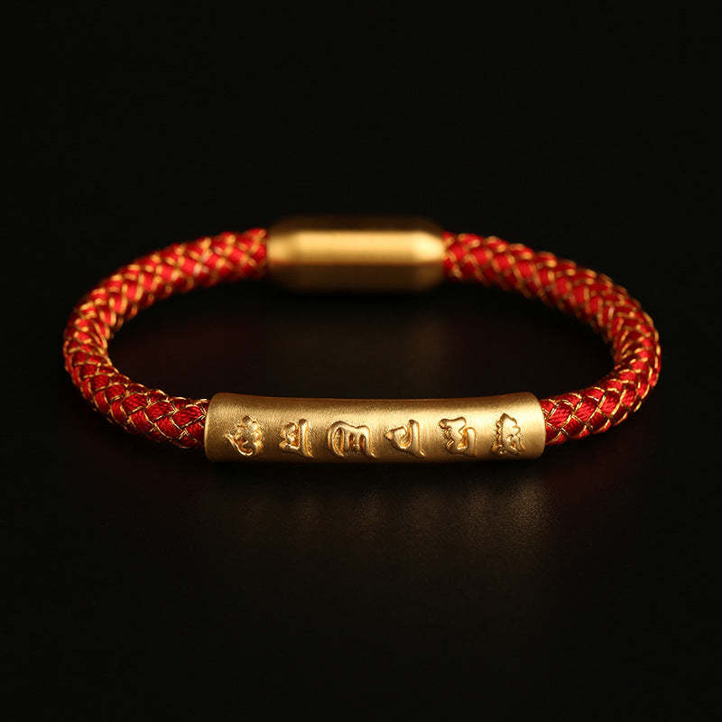 Handmade 999 Sterling Silver Om Mani Padme Hum Protection Dragon Scale Braided Magnetic Buckle Bracelet