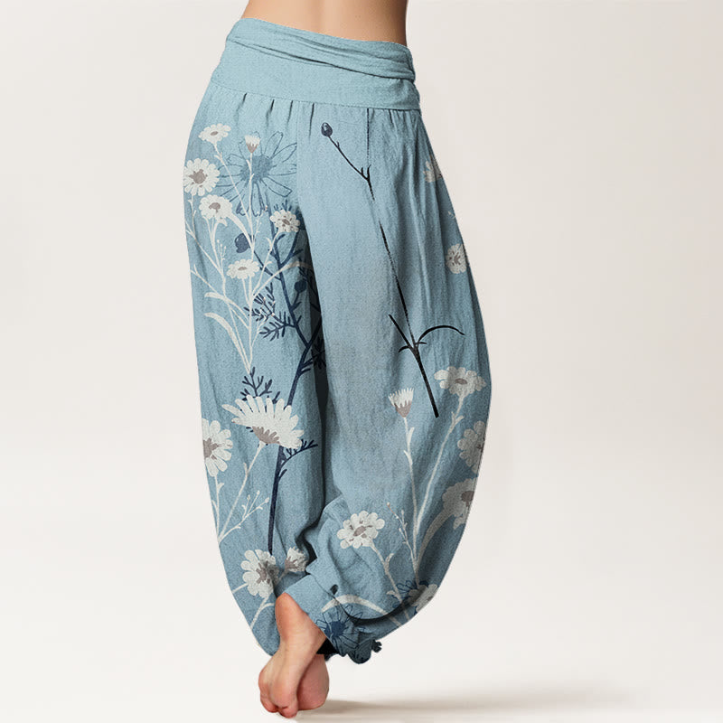 Independent Blooming Flower Pattern Women's Elastic Waist Harem Pants